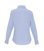 Premier Ladies Long Sleeve Striped Oxford Shirt - White/Oxford Blue
