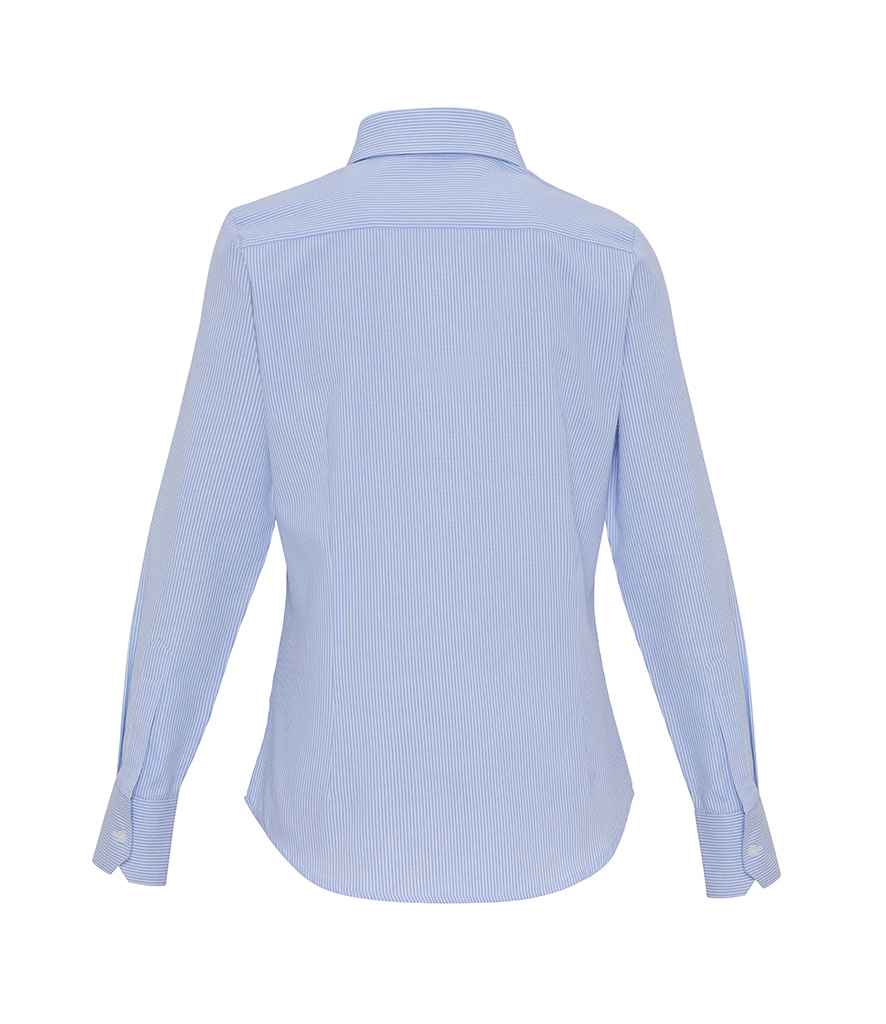 Premier Ladies Long Sleeve Striped Oxford Shirt - White/Oxford Blue
