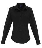 Premier Ladies Long Sleeve Stretch Fit Poplin Shirt - Black