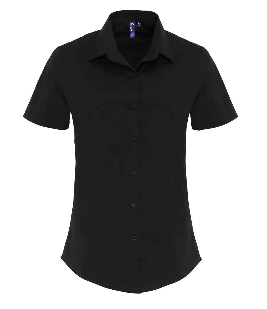 Premier Ladies Short Sleeve Stretch Fit Poplin Shirt - Black