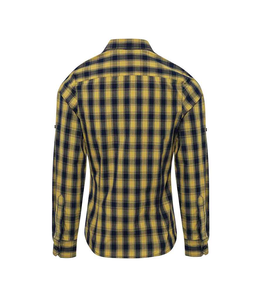 Premier Ladies Mulligan Check Long Sleeve Shirt - Camel/Navy
