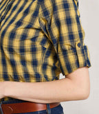 Premier Ladies Mulligan Check Long Sleeve Shirt - Camel/Navy