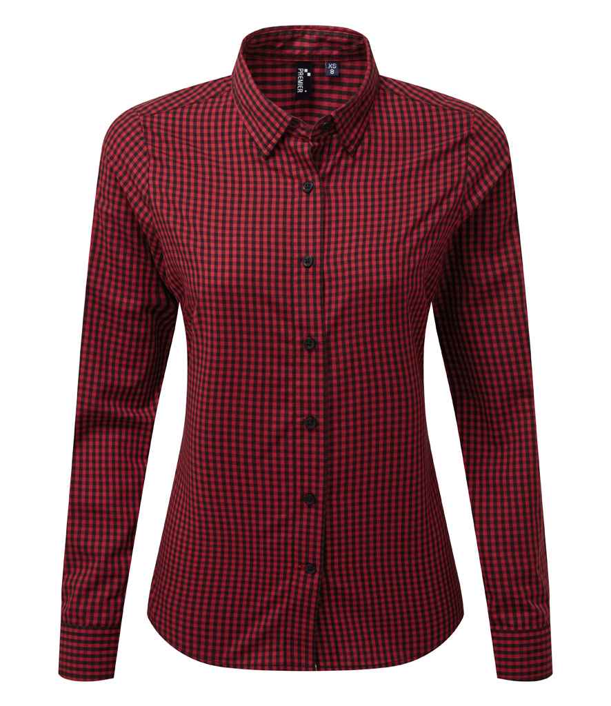 Premier Ladies Maxton Check Long Sleeve Shirt - Black/Red