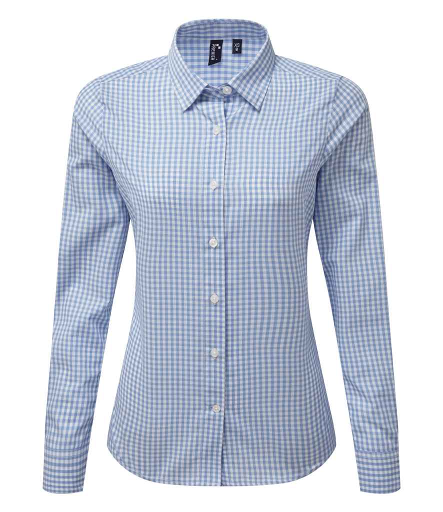 Premier Ladies Maxton Check Long Sleeve Shirt - Light Blue/White