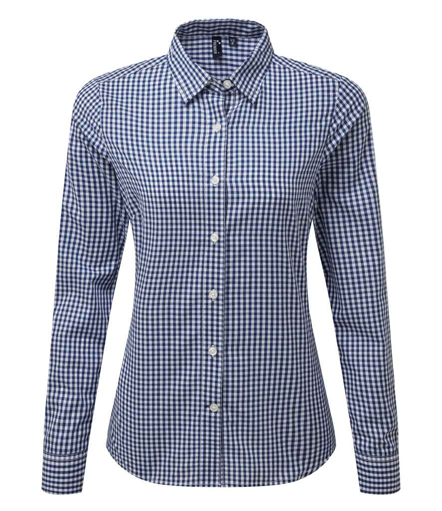 Premier Ladies Maxton Check Long Sleeve Shirt - Navy/White