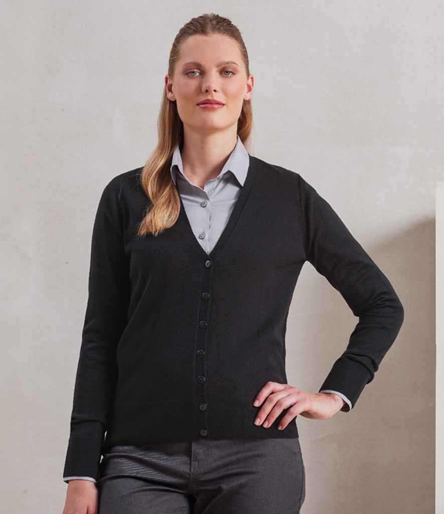 Premier Ladies Essential Acrylic V Neck Cardigan - Black