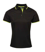 Premier Ladies Contrast Coolchecker® Piqué Polo Shirt - Black/Lime Green