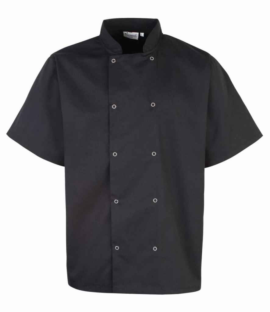 Premier Unisex Short Sleeve Stud Front Chef's Jacket - Black