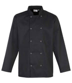 Premier Unisex Long Sleeve Stud Front Chef's Jacket - Black