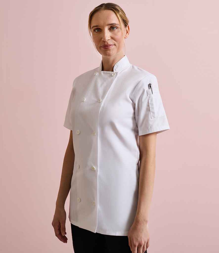 Premier Ladies Short Sleeve Chef's Jacket - White