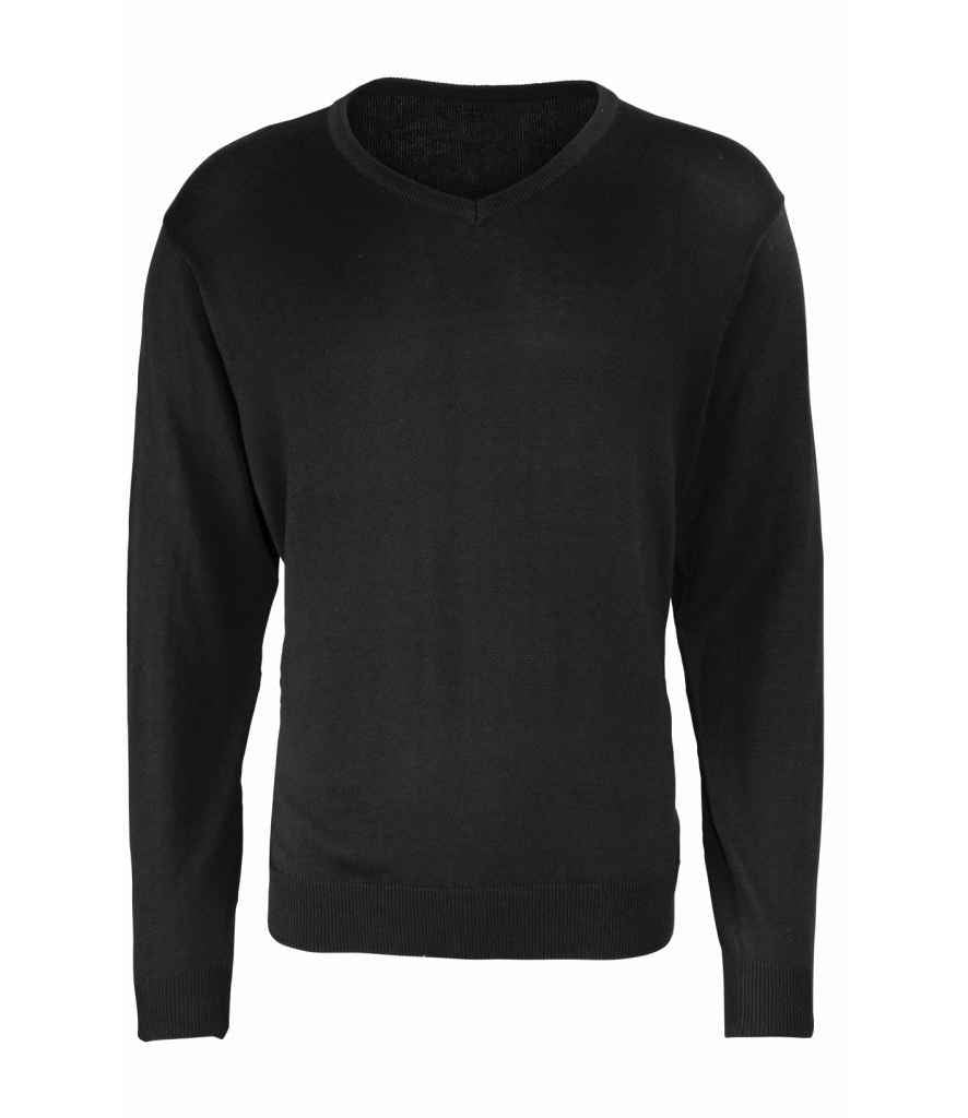 Premier Knitted Cotton Acrylic V Neck Sweater - Black