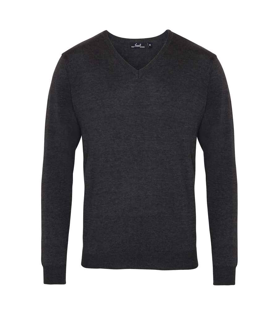 Premier Knitted Cotton Acrylic V Neck Sweater - Charcoal