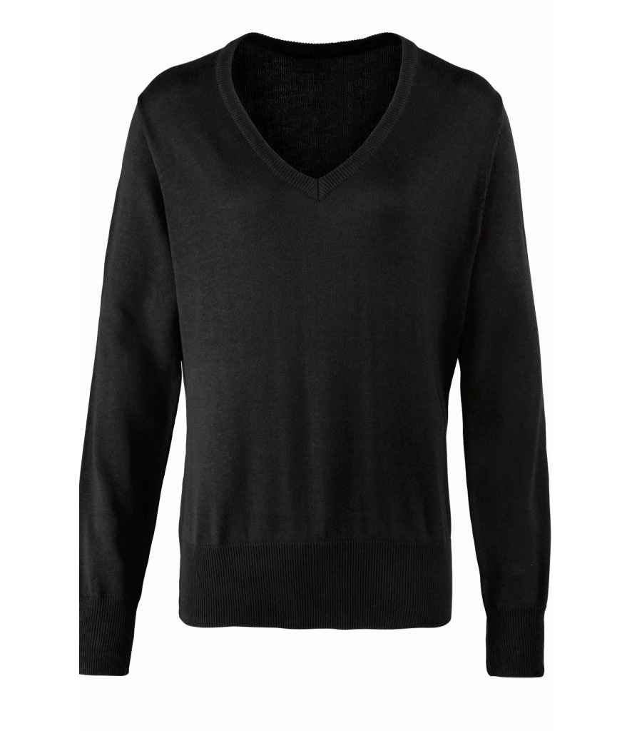 Premier Ladies Knitted Cotton Acrylic V Neck Sweater - Black