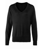 Premier Ladies Knitted Cotton Acrylic V Neck Sweater - Black