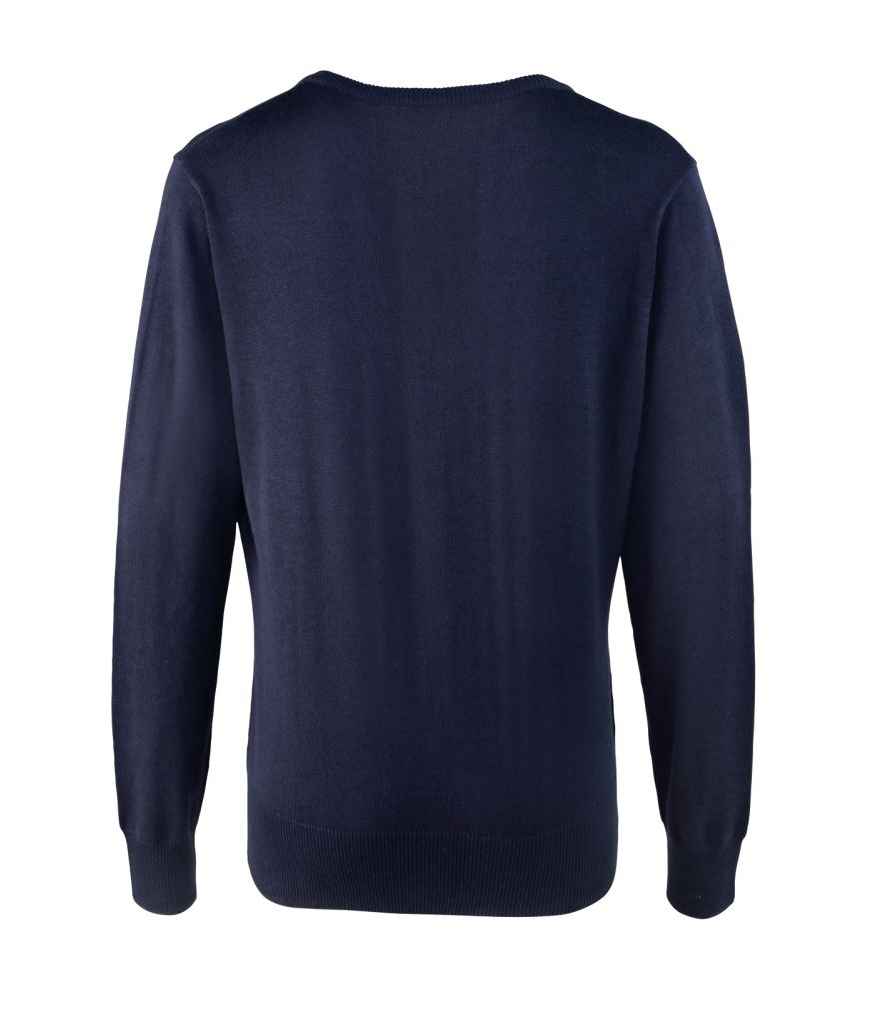 Premier Ladies Knitted Cotton Acrylic V Neck Sweater - Navy