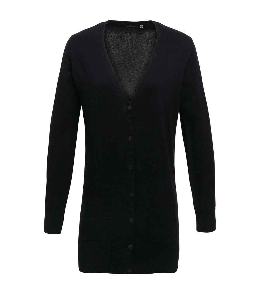 Premier Ladies Longline V Neck Cardigan - Black
