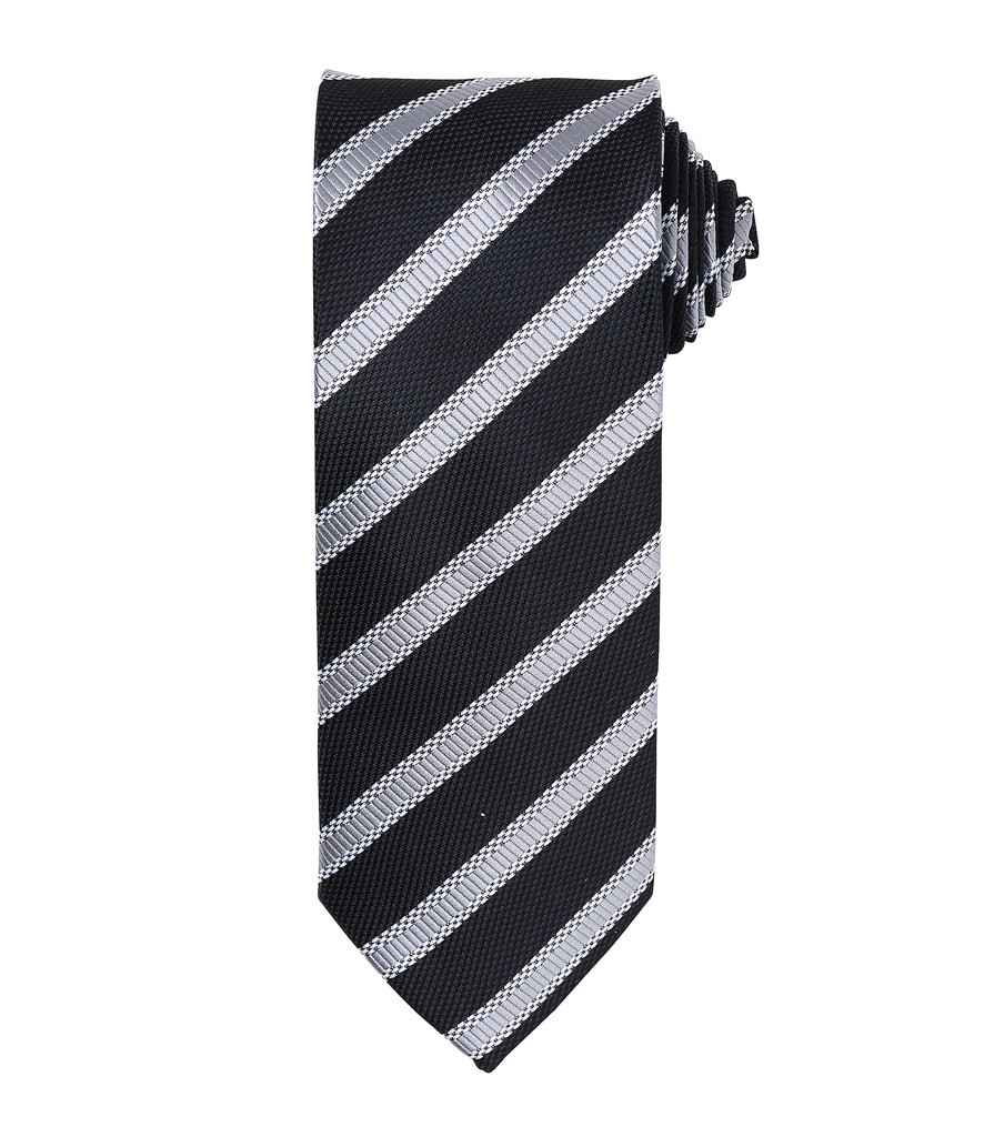 Premier Waffle Stripe Tie - Black/Dark Grey