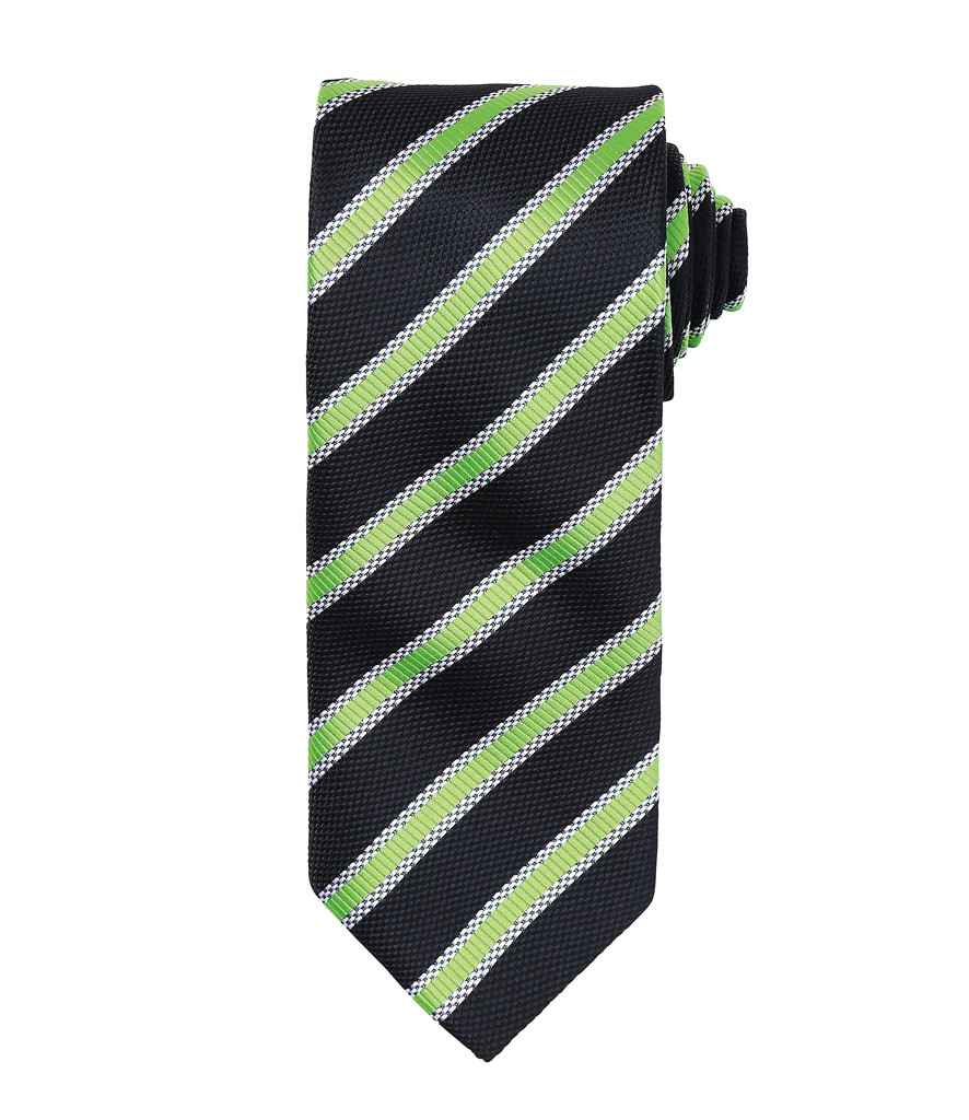 Premier Waffle Stripe Tie - Black/Lime Green