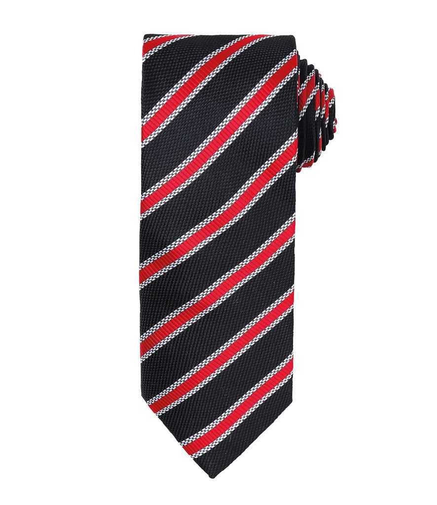 Premier Waffle Stripe Tie - Black/Red