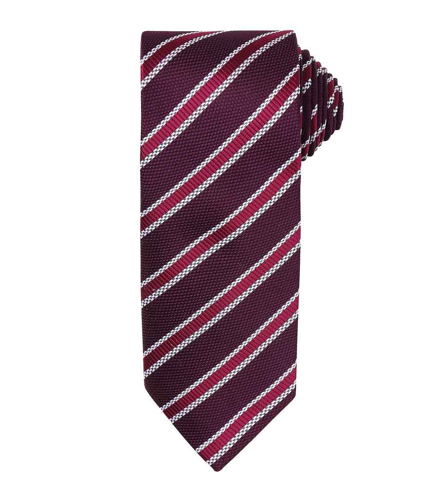 Premier Waffle Stripe Tie - Burgundy/Aubergine