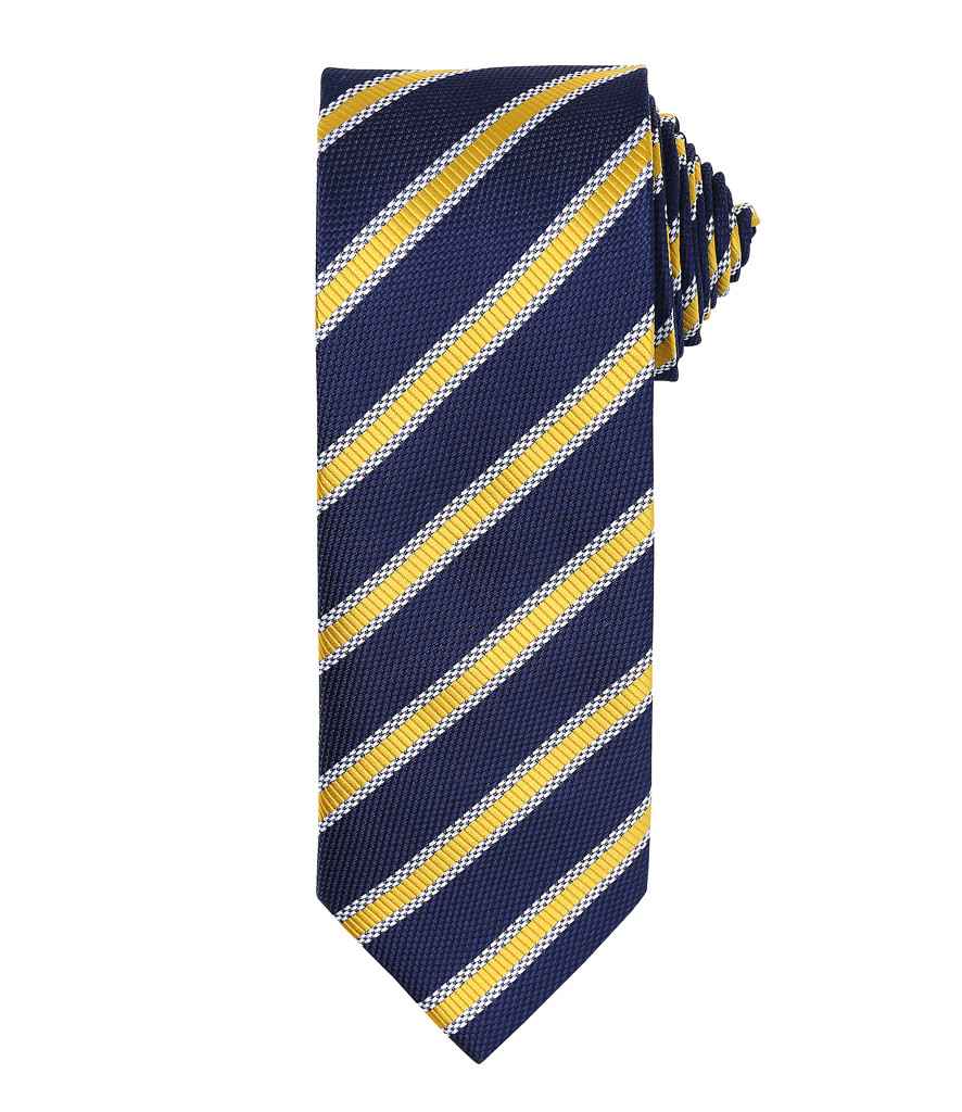 Premier Waffle Stripe Tie - Navy/Gold