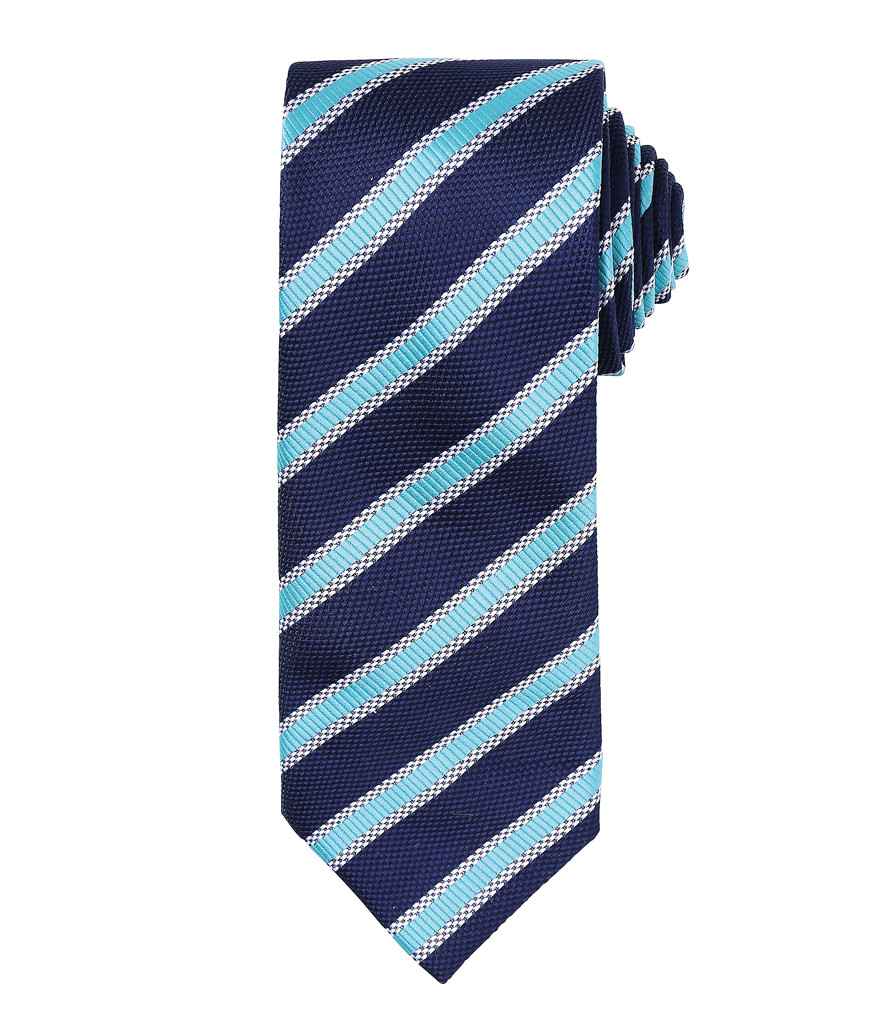 Premier Waffle Stripe Tie - Navy/Turquoise Blue