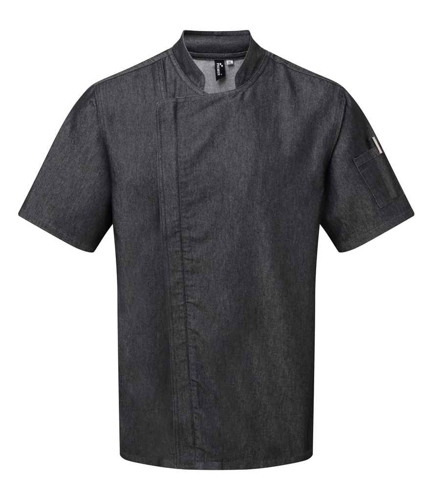 Premier Short Sleeve Zipped Chef's Jacket - Black Denim
