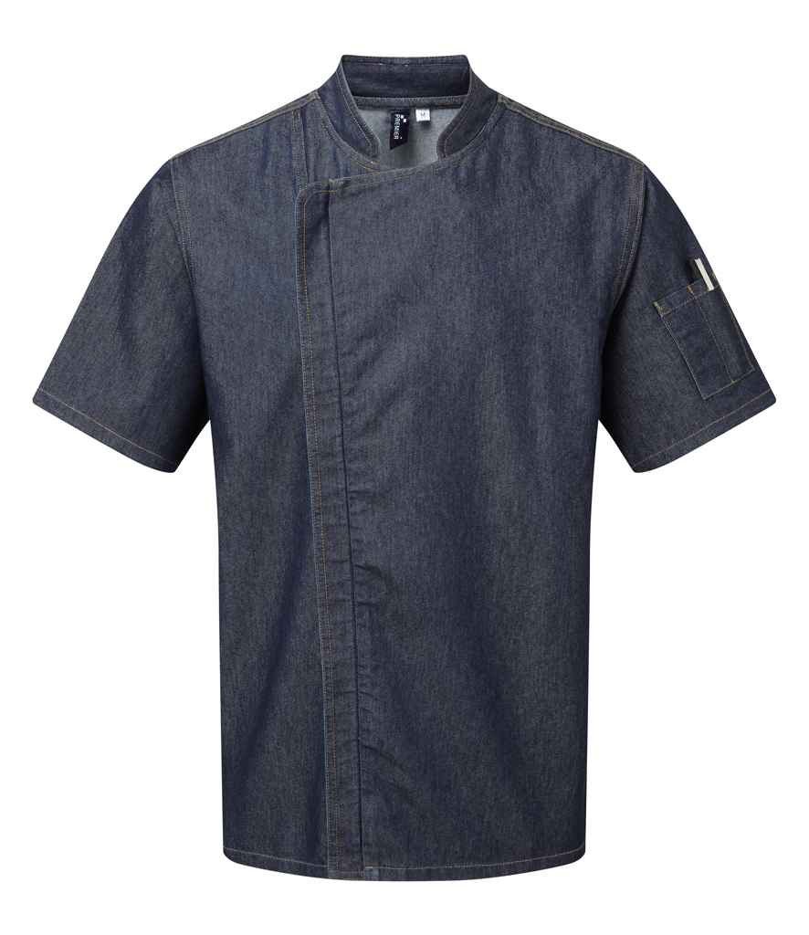 Premier Short Sleeve Zipped Chef's Jacket - Indigo Denim