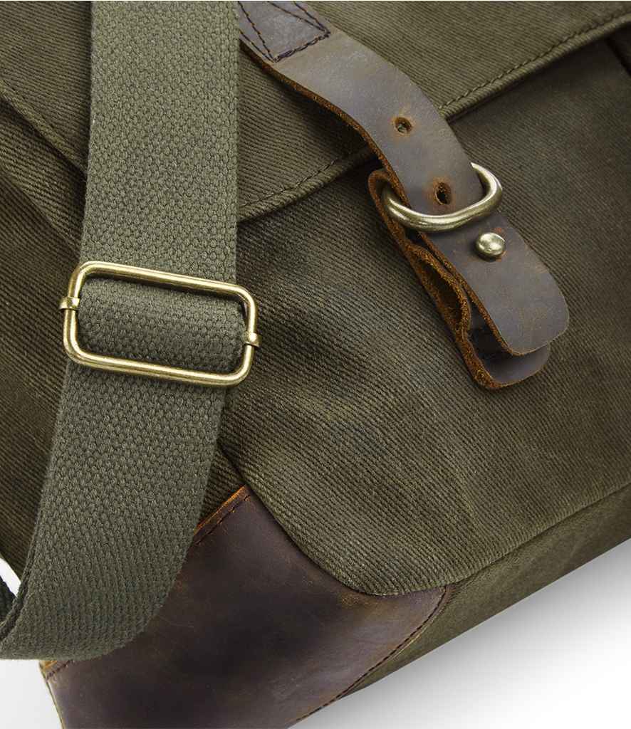 Quadra Heritage Waxed Canvas Messenger Bag - Olive Green