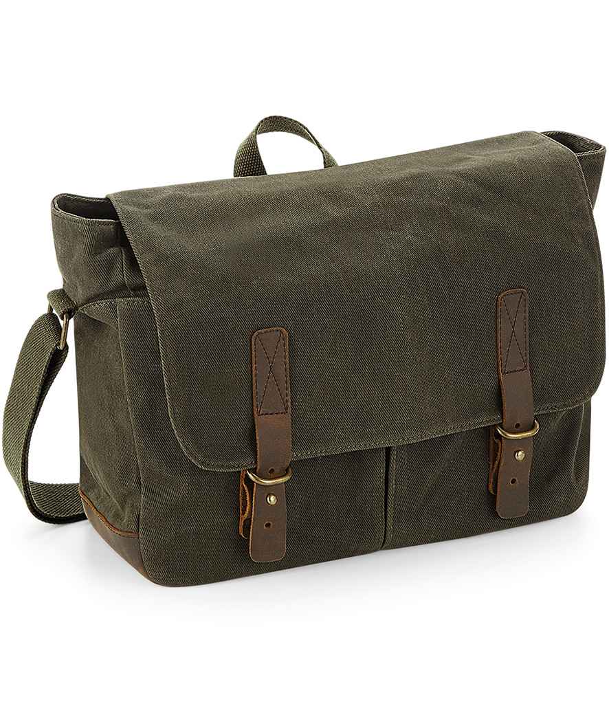 Quadra Heritage Waxed Canvas Messenger Bag - Olive Green