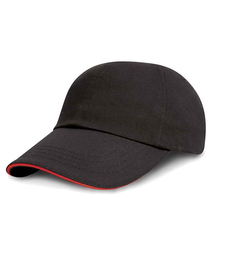 Result Kids Low Profile Heavy Brushed Cotton Cap with Sandwich Peak - Black/Red