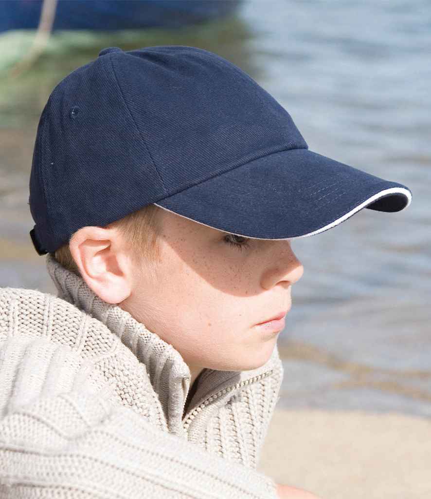 Result Kids Low Profile Heavy Brushed Cotton Cap with Sandwich Peak - Navy/White