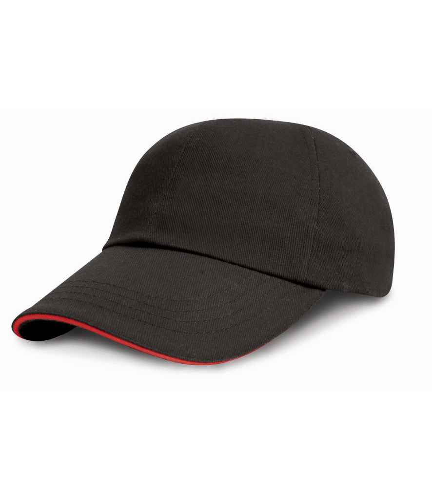 Result Low Profile Heavy Brushed Cotton Cap with Sandwich Peak - Black/Red