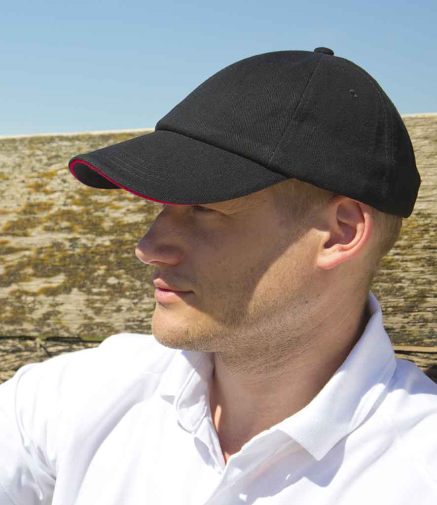 Result Low Profile Heavy Brushed Cotton Cap with Sandwich Peak - Black/Red