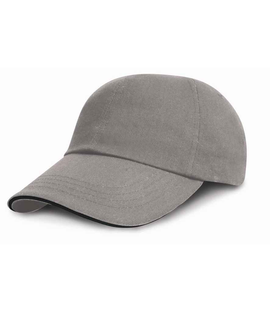 Result Low Profile Heavy Brushed Cotton Cap with Sandwich Peak - Grey/Black