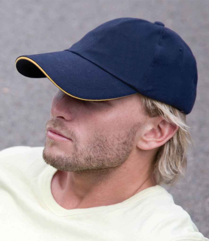 Result Low Profile Heavy Brushed Cotton Cap with Sandwich Peak - Navy/Yellow