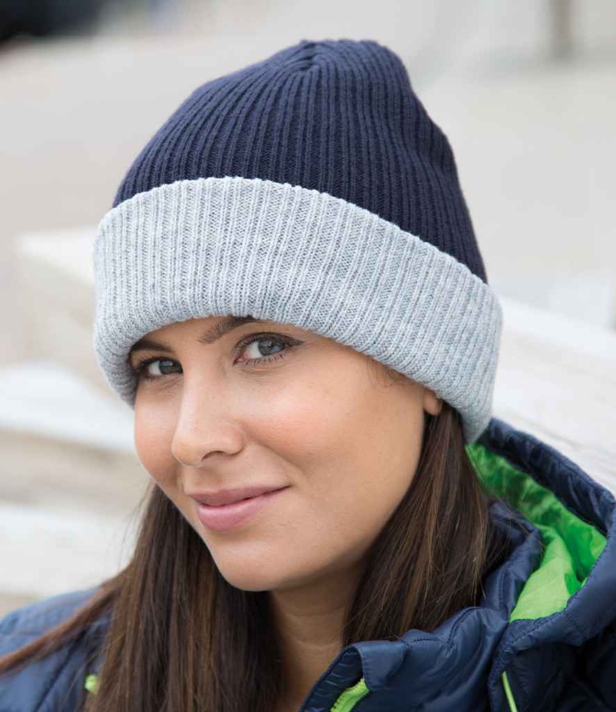 Result Double Layer Knitted Hat - Navy/Grey