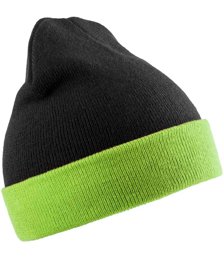 Result Recycled Compass Beanie - Black/Lime Green