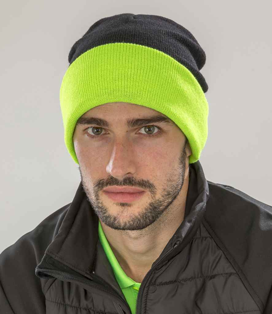 Result Recycled Compass Beanie - Black/Lime Green