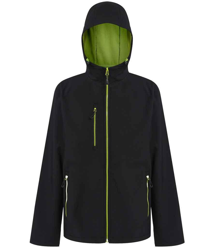 Regatta Navigate Two Layer Hooded Soft Shell Jacket - Black/Lime Green