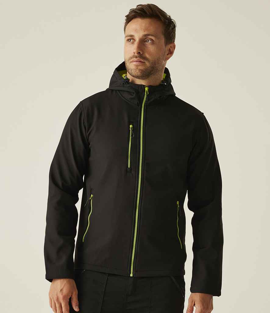 Regatta Navigate Two Layer Hooded Soft Shell Jacket - Black/Lime Green
