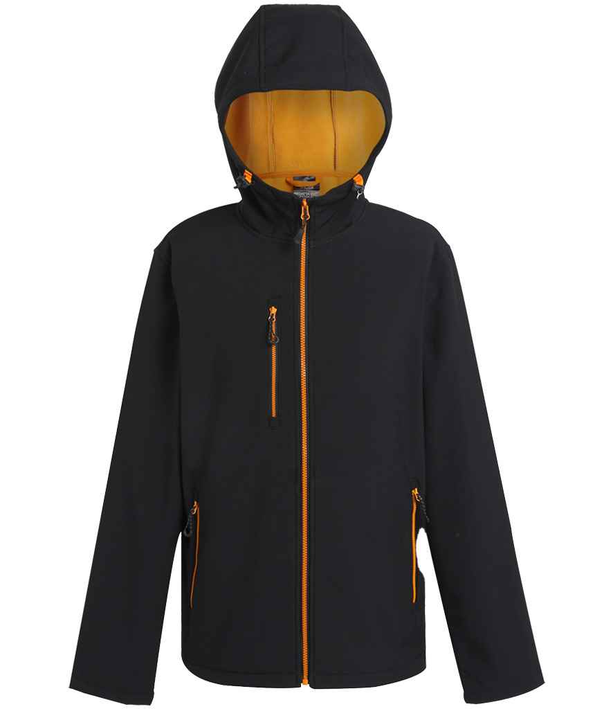 Regatta Navigate Two Layer Hooded Soft Shell Jacket - Black/Orange Pop