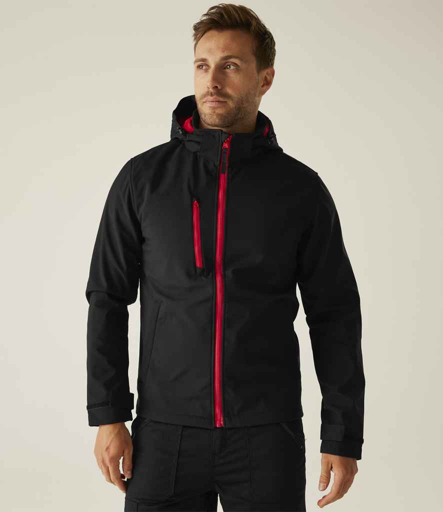 Regatta Venturer Three Layer Hooded Soft Shell Jacket - Black/Classic Red