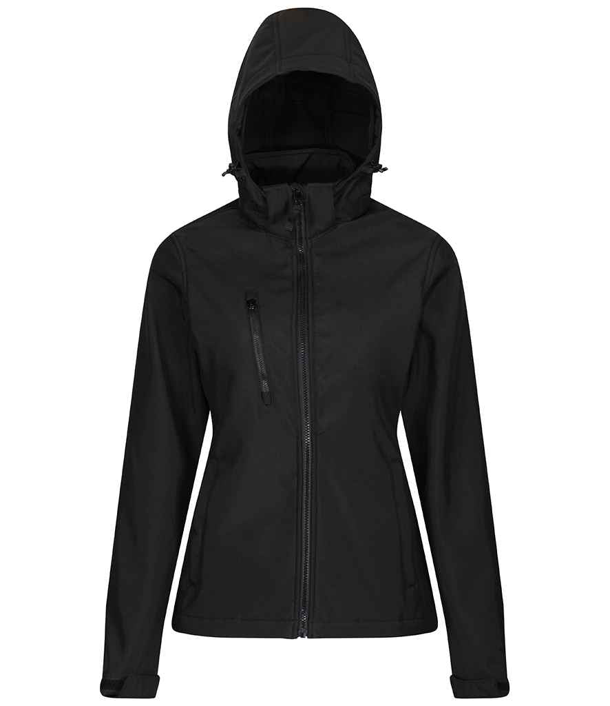 Regatta Ladies Venturer Three Layer Hooded Soft Shell Jacket - Black/Black