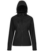 Regatta Ladies Venturer Three Layer Hooded Soft Shell Jacket - Black/Black