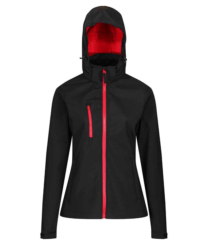 Regatta Ladies Venturer Three Layer Hooded Soft Shell Jacket - Black/Classic Red