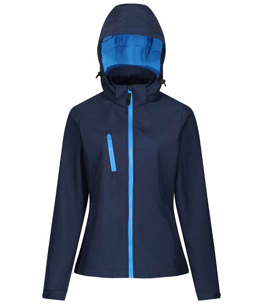 Regatta Ladies Venturer Three Layer Hooded Soft Shell Jacket - Navy/French Blue