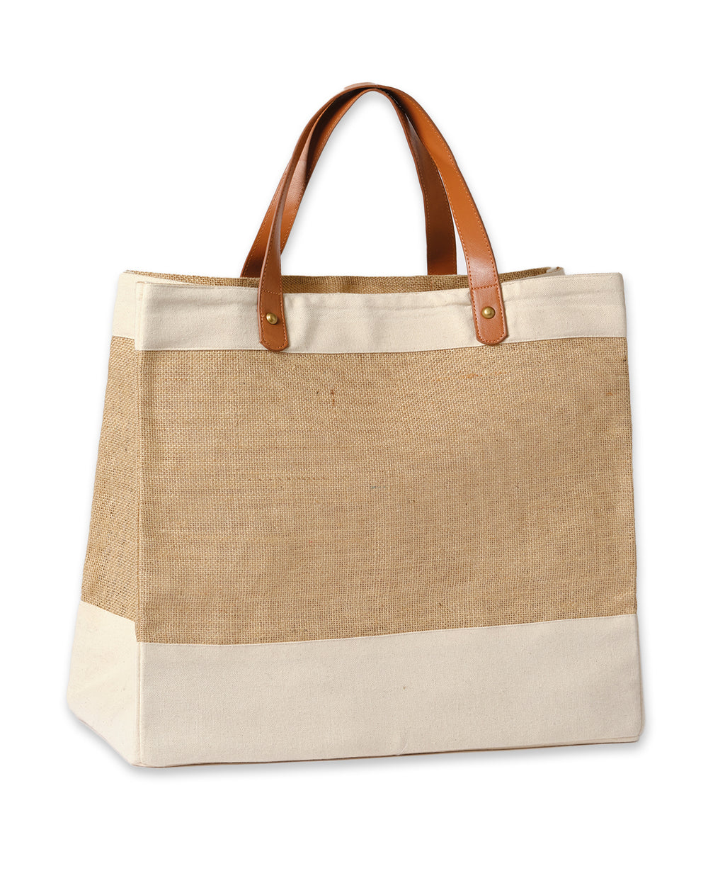 Adley jute with faux leather tote