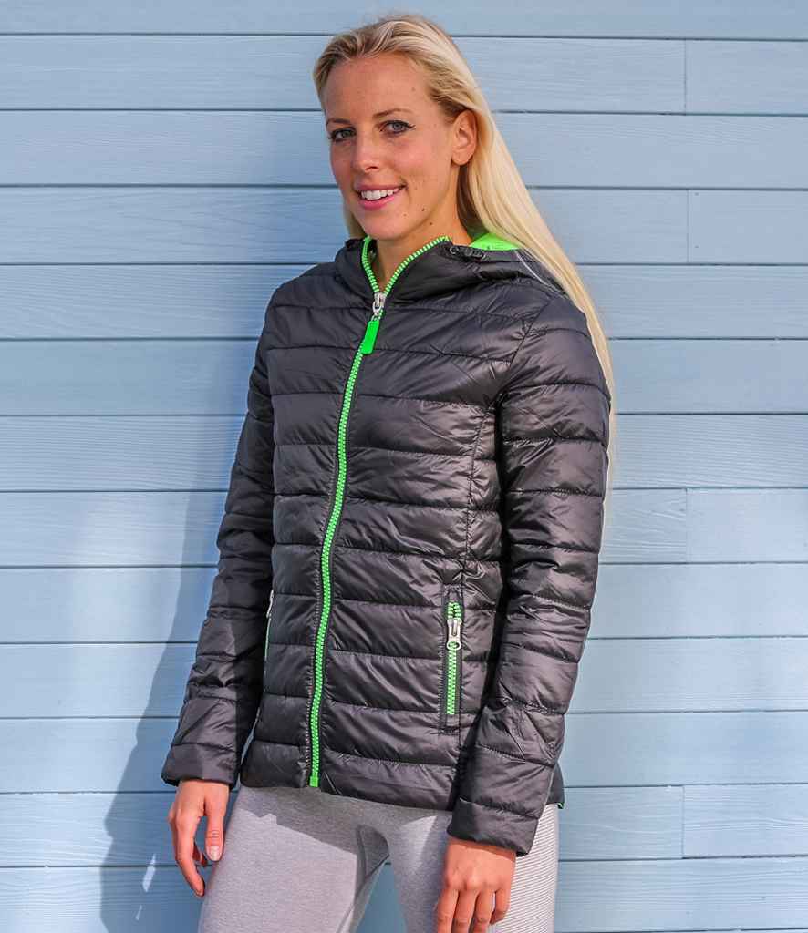 Result Urban Ladies Snow Bird Padded Jacket - Black/Lime Green