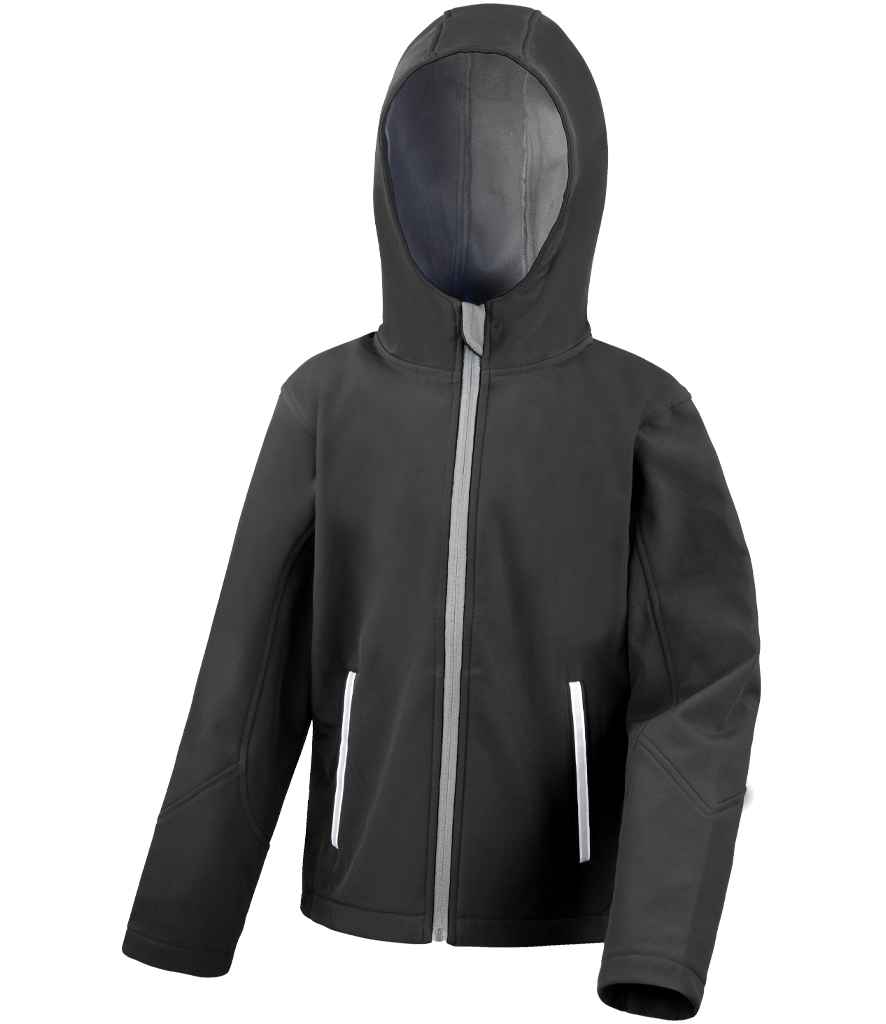 Result Core Kids TX Performance Hooded Soft Shell Jacket - Black/Grey